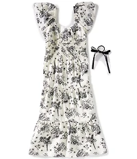 I.N. Girl Big Girls Flutter Sleeve Paris Toile Printed Maxi Dress