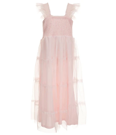 I.N. Girl Big Girls Flutter Sleeve Smocked Bodice Ruffled Skirted Dress