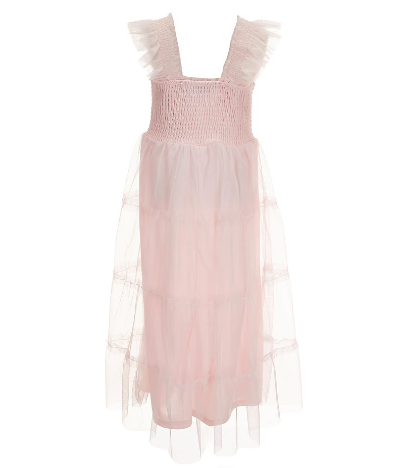 I.N. Girl Big Girls Flutter Sleeve Smocked Bodice Ruffled Skirted Dress