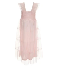 I.N. Girl Big Girls Flutter Sleeve Smocked Bodice Ruffled Skirted Dress