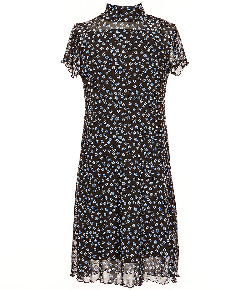 I.N. Girl Big Girls Long-Sleeve Denim Jacket & Short-Sleeve Floral Printed Sheer-Overlay Dress