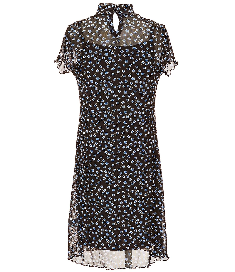 I.N. Girl Big Girls Long-Sleeve Denim Jacket & Short-Sleeve Floral Printed Sheer-Overlay Dress