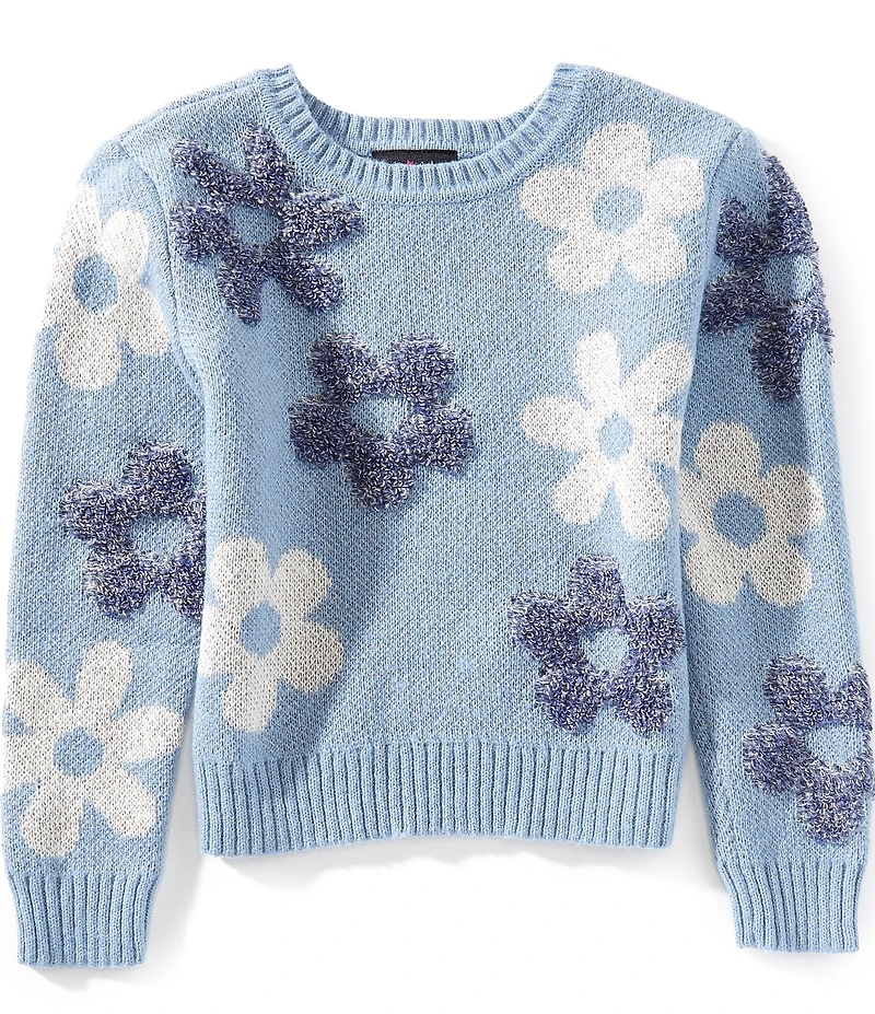 I.N. Girl Big Girls Long-Sleeve Flower-Applique Sweater