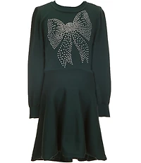 I.N. Girl Big Girls Long-Sleeve Heat-Sealed-Bow-Motif Fit-And-Flare Sweater Dress