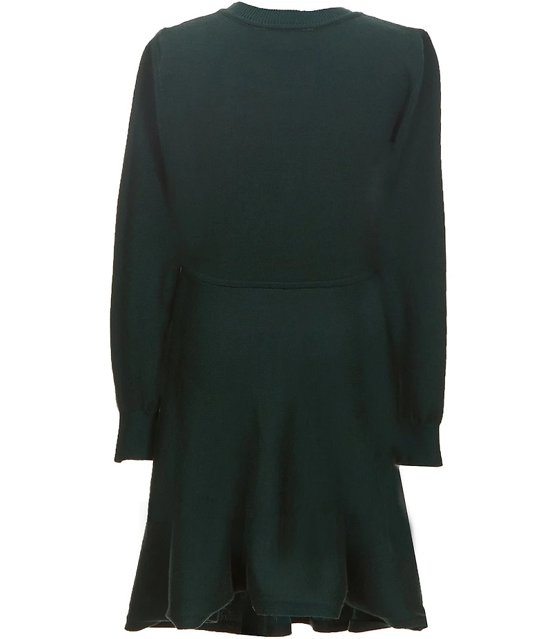 I.N. Girl Big Girls Long-Sleeve Heat-Sealed-Bow-Motif Fit-And-Flare Sweater Dress