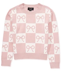 I.N. Girl Big Girls Long-Sleeve Mixed-Media Checked/Bow-Printed Sweater