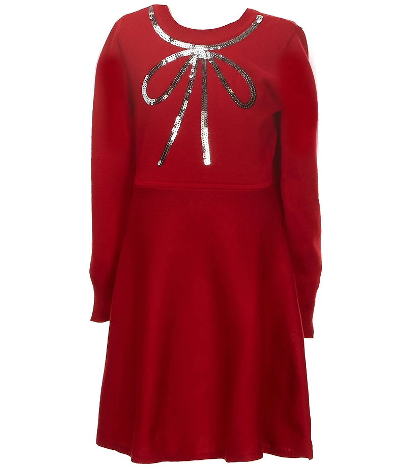 I.N. Girl Big Girls Long-Sleeve Sequin-Embellished-Bow-Motif Sweater Dress