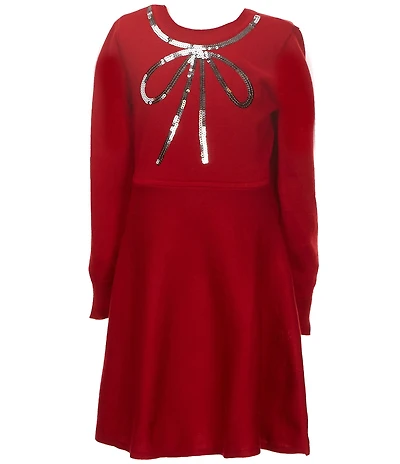 I.N. Girl Big Girls Long-Sleeve Sequin-Embellished-Bow-Motif Sweater Dress