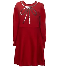 I.N. Girl Big Girls Long-Sleeve Sequin-Embellished-Bow-Motif Sweater Dress