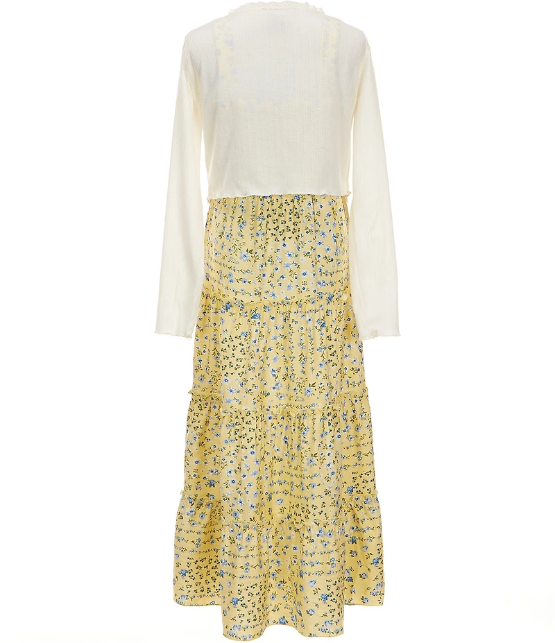 I.N. Girl Big Girls Long-Sleeve Solid Cardigan & Sleeveless Floral Printed Long Dress 2-Piece Set