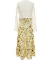 I.N. Girl Big Girls Long-Sleeve Solid Cardigan & Sleeveless Floral Printed Long Dress 2-Piece Set