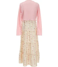 I.N. Girl Big Girls Long-Sleeve Solid Cardigan & Sleeveless Printed Long Dress 2-Piece Set
