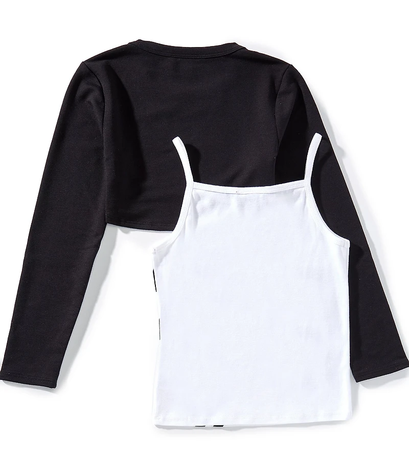 I.N. Girl Big Girls Long-Sleeve Solid Cropped Popover Top & Sleeveless Numeral #double;57#double; Camisole Set