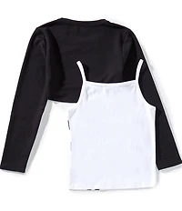 I.N. Girl Big Girls Long-Sleeve Solid Cropped Popover Top & Sleeveless Numeral #double;57#double; Camisole Set