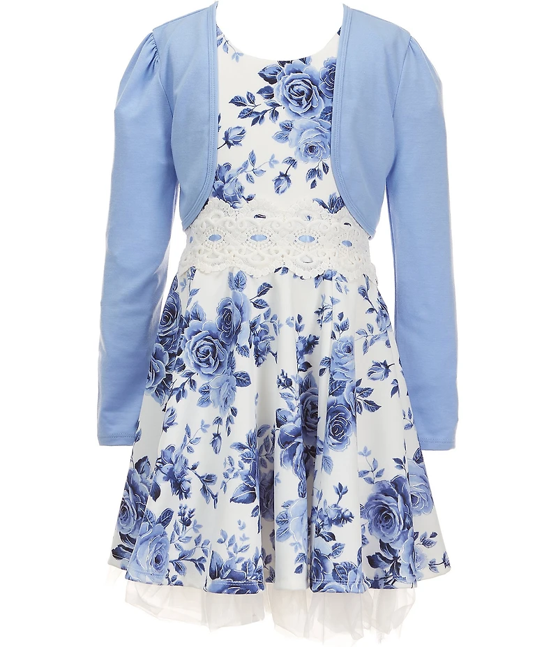 I.N. Girl Big Girls Long-Sleeve Solid Shrug & Sleeveless Floral-Printed Fit-And-Flare Dress 2-Piece Set