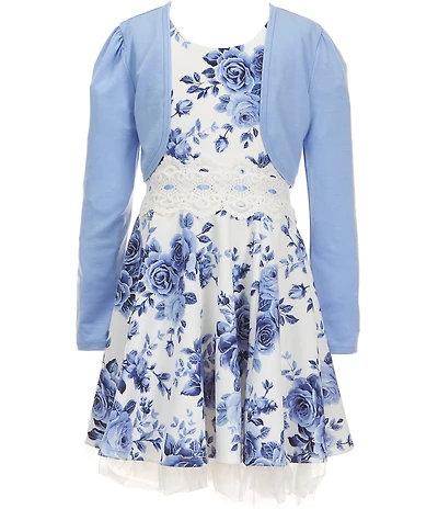 I.N. Girl Big Girls Long-Sleeve Solid Shrug & Sleeveless Floral-Printed Fit-And-Flare Dress 2-Piece Set