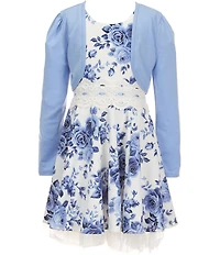 I.N. Girl Big Girls Long-Sleeve Solid Shrug & Sleeveless Floral-Printed Fit-And-Flare Dress 2-Piece Set