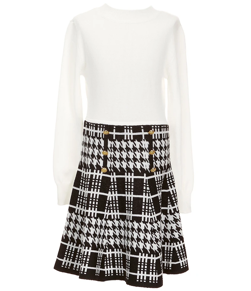 I.N. Girl Big Girls Long Sleeve Solid/Houndstooth Fit-And-Flare Dress