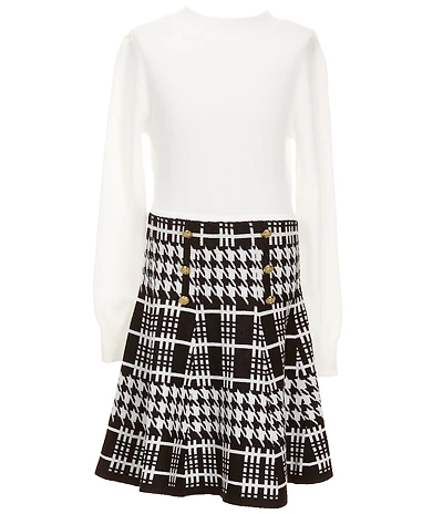 I.N. Girl Big Girls Long Sleeve Solid/Houndstooth Fit-And-Flare Dress