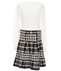 I.N. Girl Big Girls Long Sleeve Solid/Houndstooth Fit-And-Flare Dress