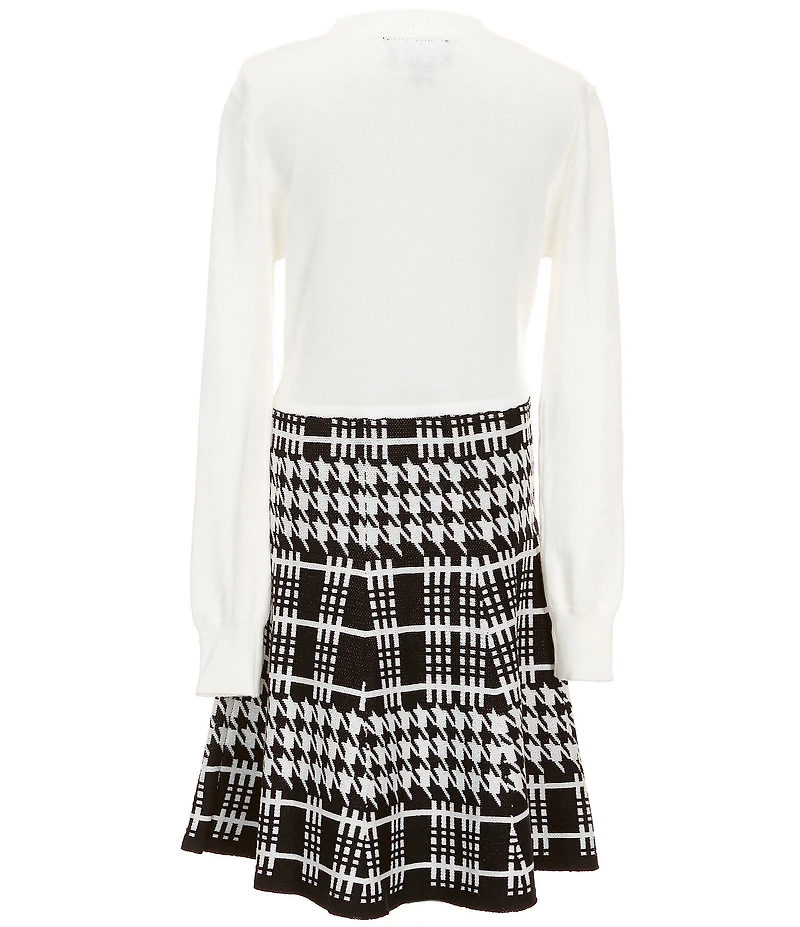 I.N. Girl Big Girls Long Sleeve Solid/Houndstooth Fit-And-Flare Dress