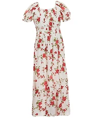 I.N. Girl Big Girls Puffed-Sleeve Floral-Printed Dress