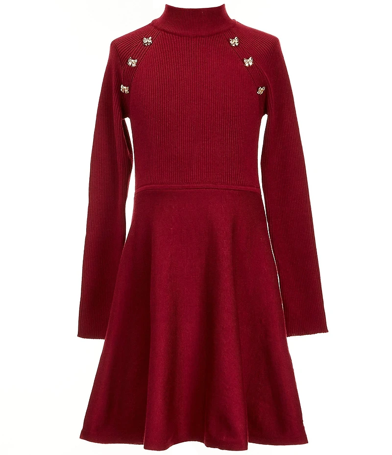 I.N. Girl Big Girls Raglan-Sleeve Rib-Knit Bow Detail Fit-And-Flare Dress