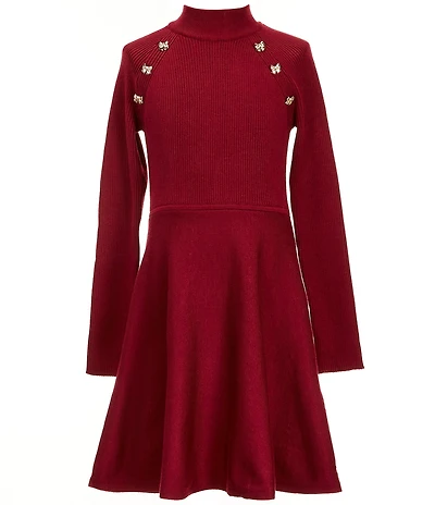 I.N. Girl Big Girls Raglan-Sleeve Rib-Knit Bow Detail Fit-And-Flare Dress
