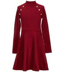 I.N. Girl Big Girls Raglan-Sleeve Rib-Knit Bow Detail Fit-And-Flare Dress