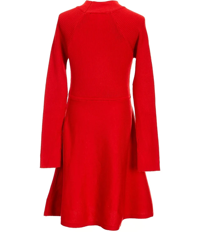 Girl Big Girls Raglan-Sleeve Rib-Knit Fit-And-Flare Dress at