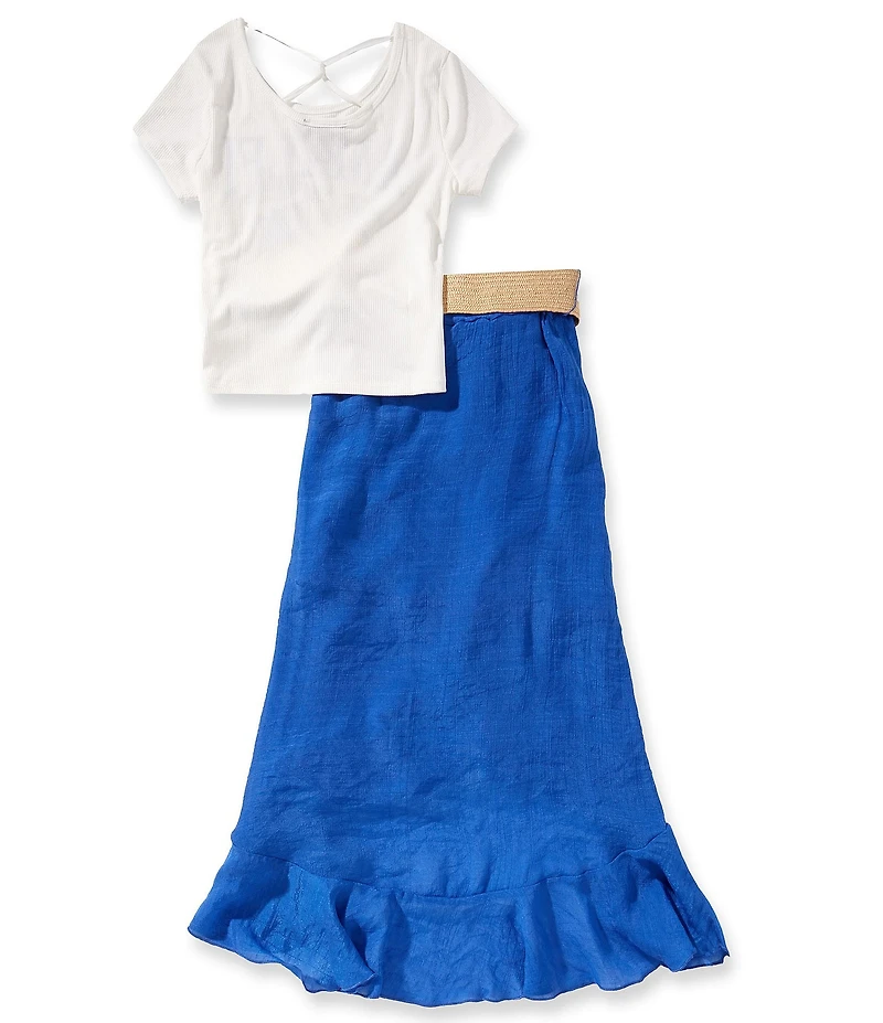 I.N. Girl Big Girls Short-Sleeve Amalfi Lemon-Printed Cinched-Side T-Shirt & Solid High-Low-Hem Skirt Set