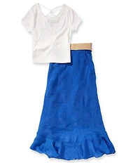 I.N. Girl Big Girls Short-Sleeve Amalfi Lemon-Printed Cinched-Side T-Shirt & Solid High-Low-Hem Skirt Set