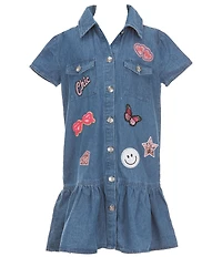I.N. Girl Big Girls Short Sleeve Patch-Applique Denim Dress