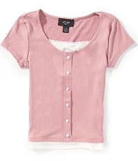 I.N. Girl Big Girls Short-Sleeve Faux-Button-Front Two-Fer Top