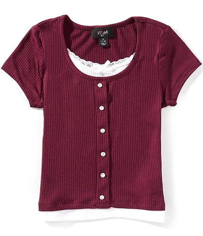 I.N. Girl Big Girls Short-Sleeve Faux-Button-Front Two-Fer Top