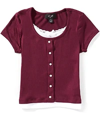 I.N. Girl Big Girls Short-Sleeve Faux-Button-Front Two-Fer Top