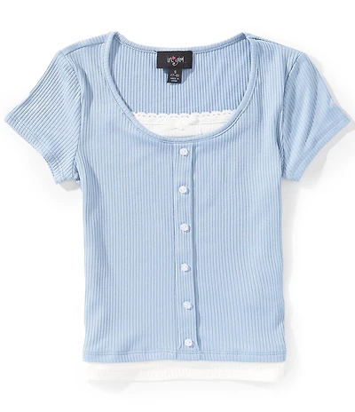 I.N. Girl Big Girls Short-Sleeve Faux-Button-Front Two-Fer Top