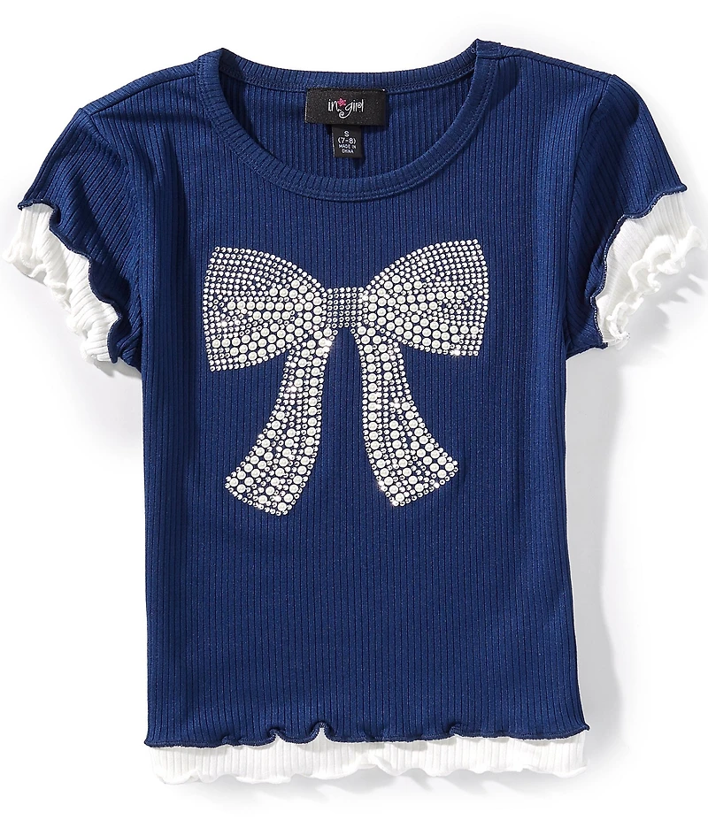 I.N. Girl Big Girls Short-Sleeve Faux-Pearl Rhinestone-Embellished Heat-Sealed-Bow T-Shirt