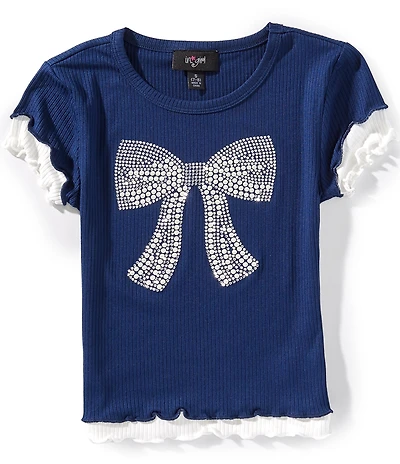 I.N. Girl Big Girls Short-Sleeve Faux-Pearl Rhinestone-Embellished Heat-Sealed-Bow T-Shirt