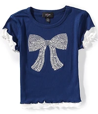 I.N. Girl Big Girls Short-Sleeve Faux-Pearl Rhinestone-Embellished Heat-Sealed-Bow T-Shirt