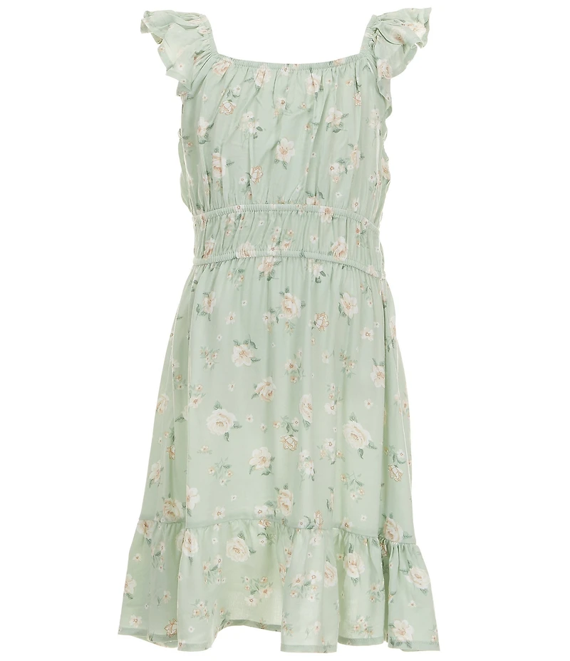 I.N. Girl Big Girls Short-Sleeve Novelty-Stitched Crocheted Cardigan & Sleeveless Floral-Printed Fit-And-Flare Dress Set