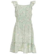 I.N. Girl Big Girls Short-Sleeve Novelty-Stitched Crocheted Cardigan & Sleeveless Floral-Printed Fit-And-Flare Dress Set