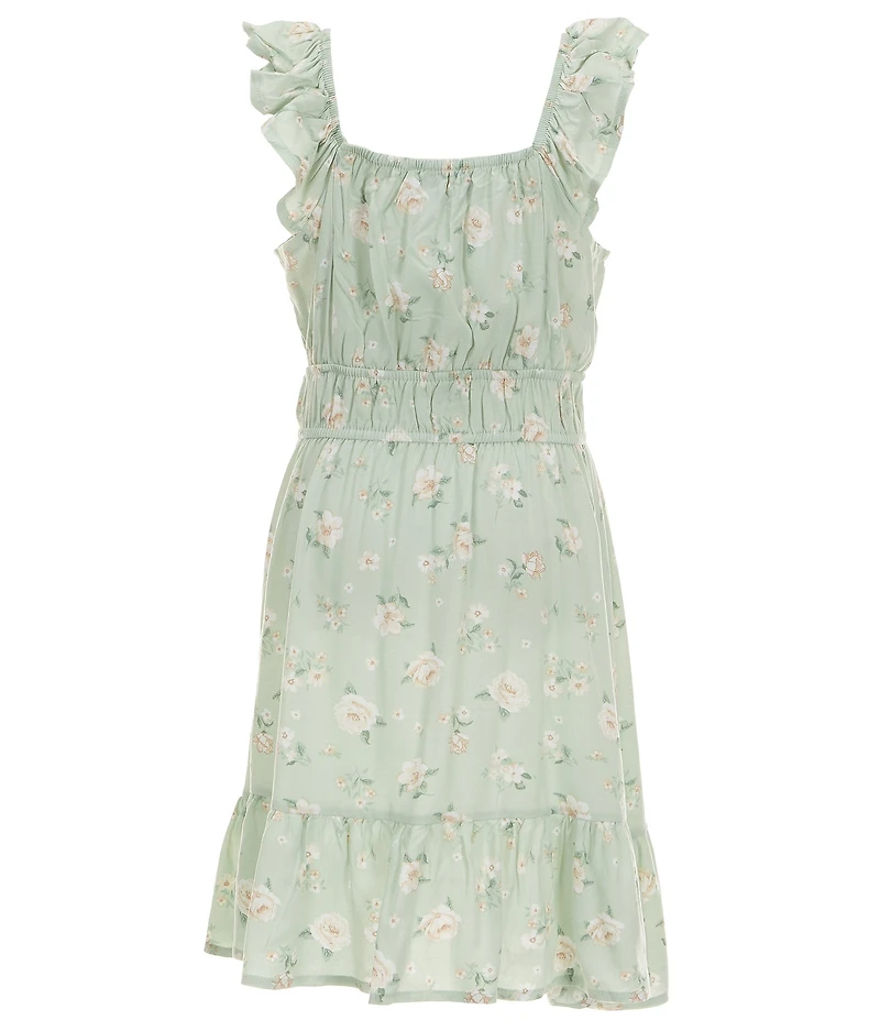 I.N. Girl Big Girls Short-Sleeve Novelty-Stitched Crocheted Cardigan & Sleeveless Floral-Printed Fit-And-Flare Dress Set