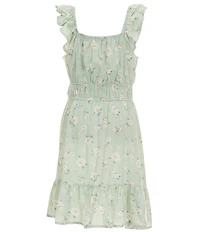 I.N. Girl Big Girls Short-Sleeve Novelty-Stitched Crocheted Cardigan & Sleeveless Floral-Printed Fit-And-Flare Dress Set