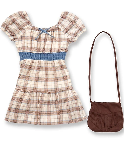 I.N. Girl Big Girls Short-Sleeve Plaid Peasant Emma Dress