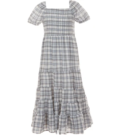 I.N. Girl Big Girls Short-Sleeve Plaid Smocked-Bodice Tiered Dress
