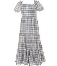 I.N. Girl Big Girls Short-Sleeve Plaid Smocked-Bodice Tiered Dress
