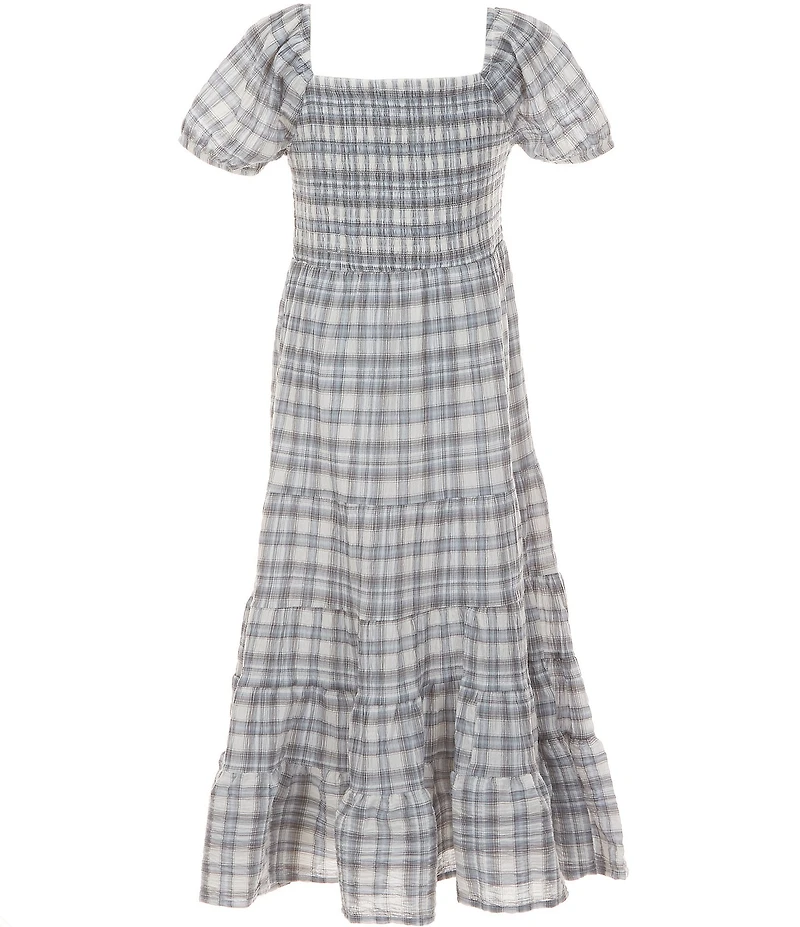 I.N. Girl Big Girls Short-Sleeve Plaid Smocked-Bodice Tiered Dress