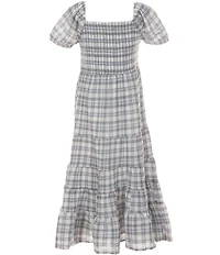I.N. Girl Big Girls Short-Sleeve Plaid Smocked-Bodice Tiered Dress