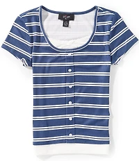 I.N. Girl Big Girls Short-Sleeve Striped/Lace-Trimmed Two-Fer Top
